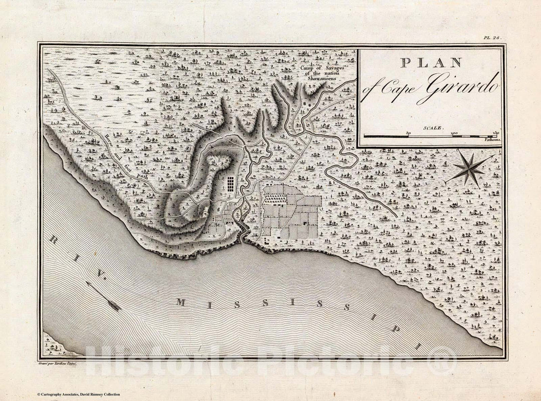 Historic Wall Map : Cape Girardo, Missouri, Mississippi River Plan of Cape Girardo. 1796 , Vintage Wall Art