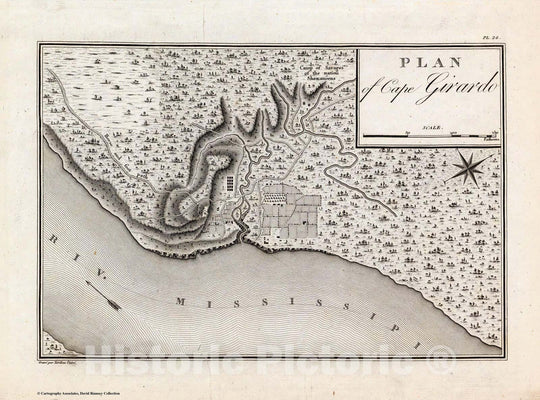 Historic Wall Map : Cape Girardo, Missouri, Mississippi River Plan of Cape Girardo. 1796 , Vintage Wall Art