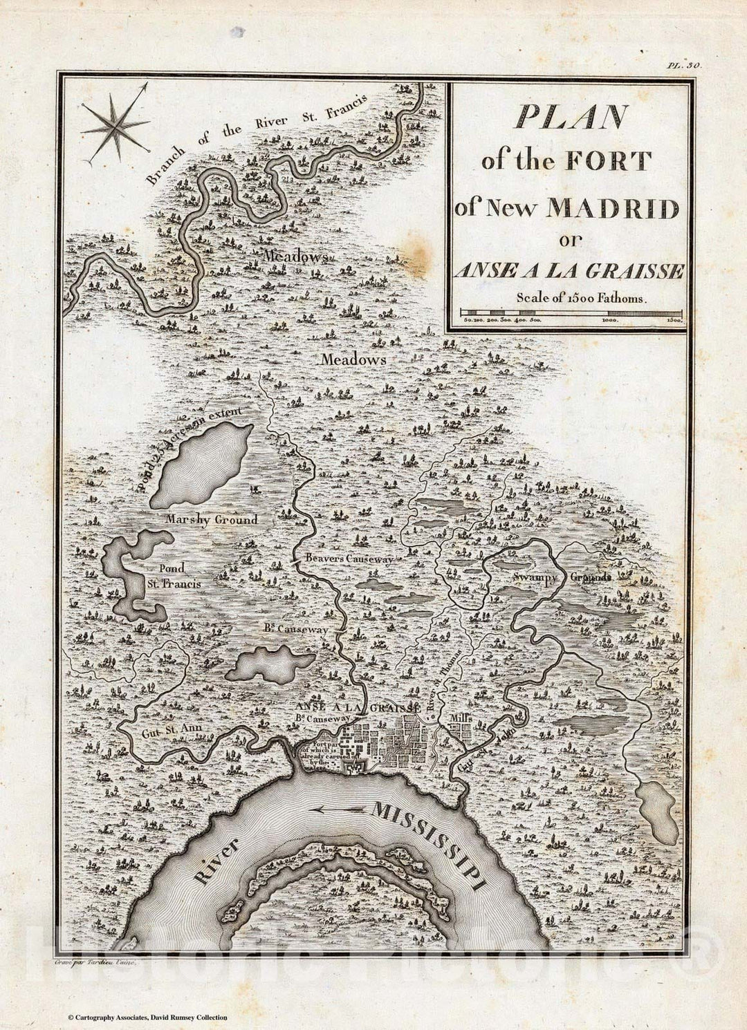 Historic Map : Plan of the Fort of New Madrid or Anse A La Graisse. 1796 - Vintage Wall Art