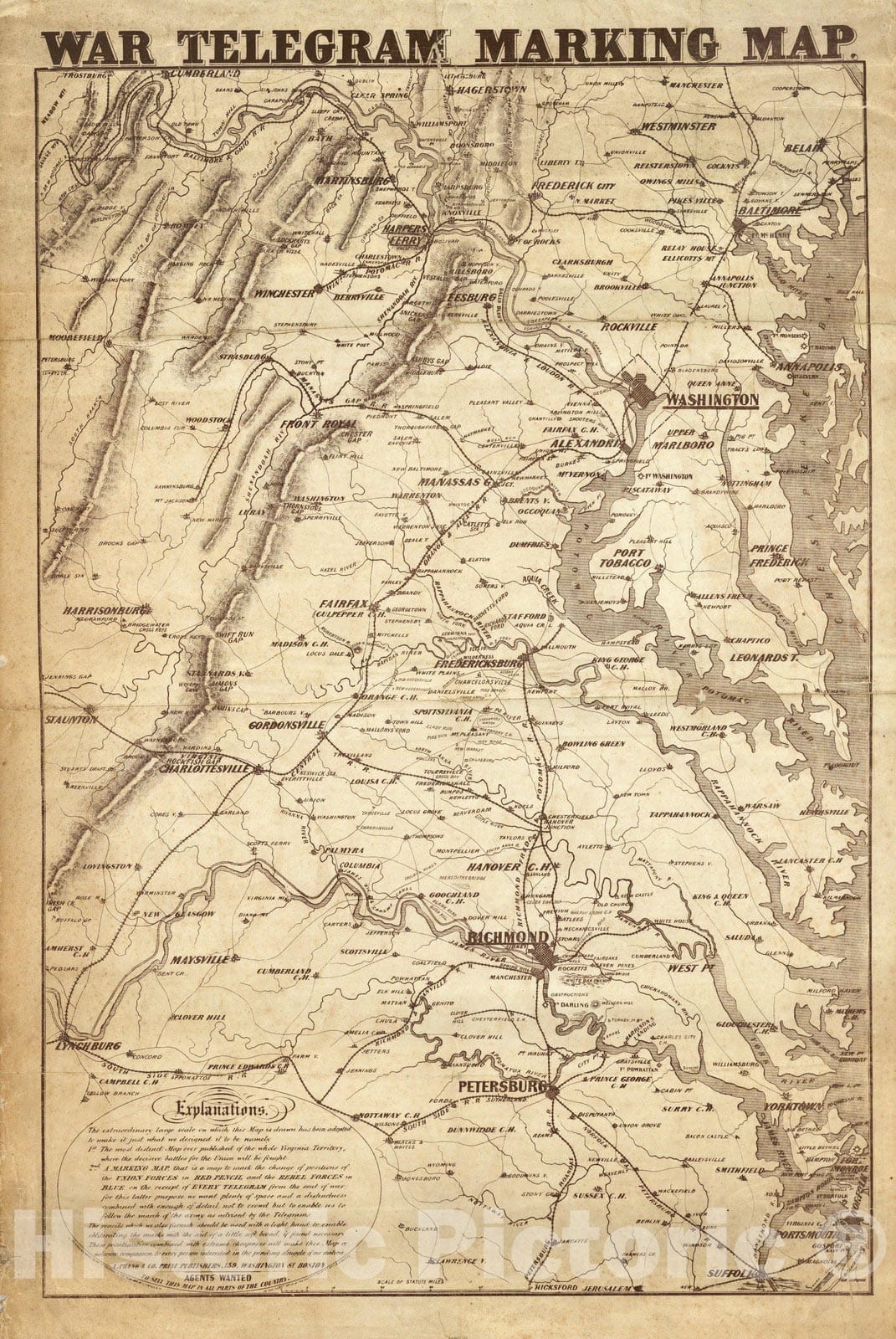 Historic Map : War Telegram Marking Map, 1862 - Vintage Wall Art