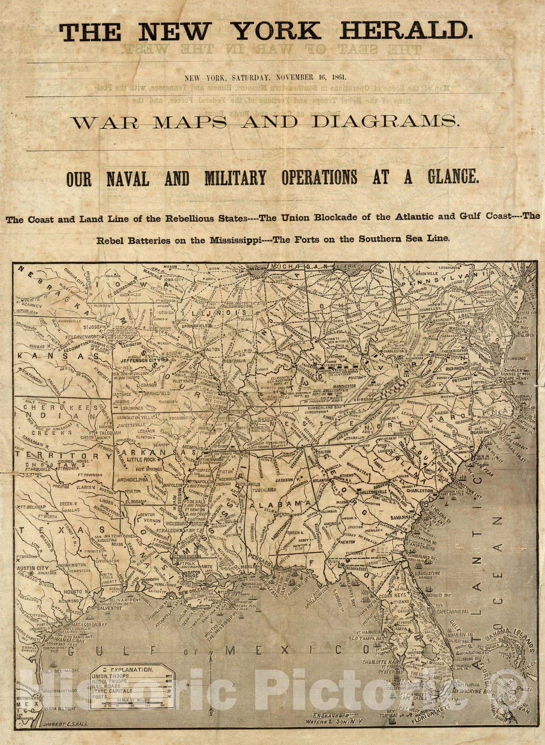 Historic Map : War Maps And Diagrams. Our Naval And Military Operations At A Glance, 1861 - Vintage Wall Art