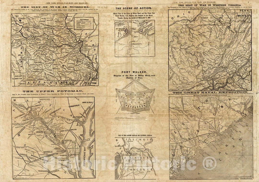 Historic Map : Seven maps from the New York Herald War Maps and Diagrams, 1861 - Vintage Wall Art