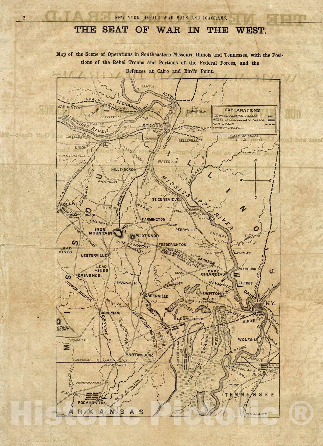 Historic Map : Newspaper, The Seat of War in the West. 1861 - Vintage Wall Art