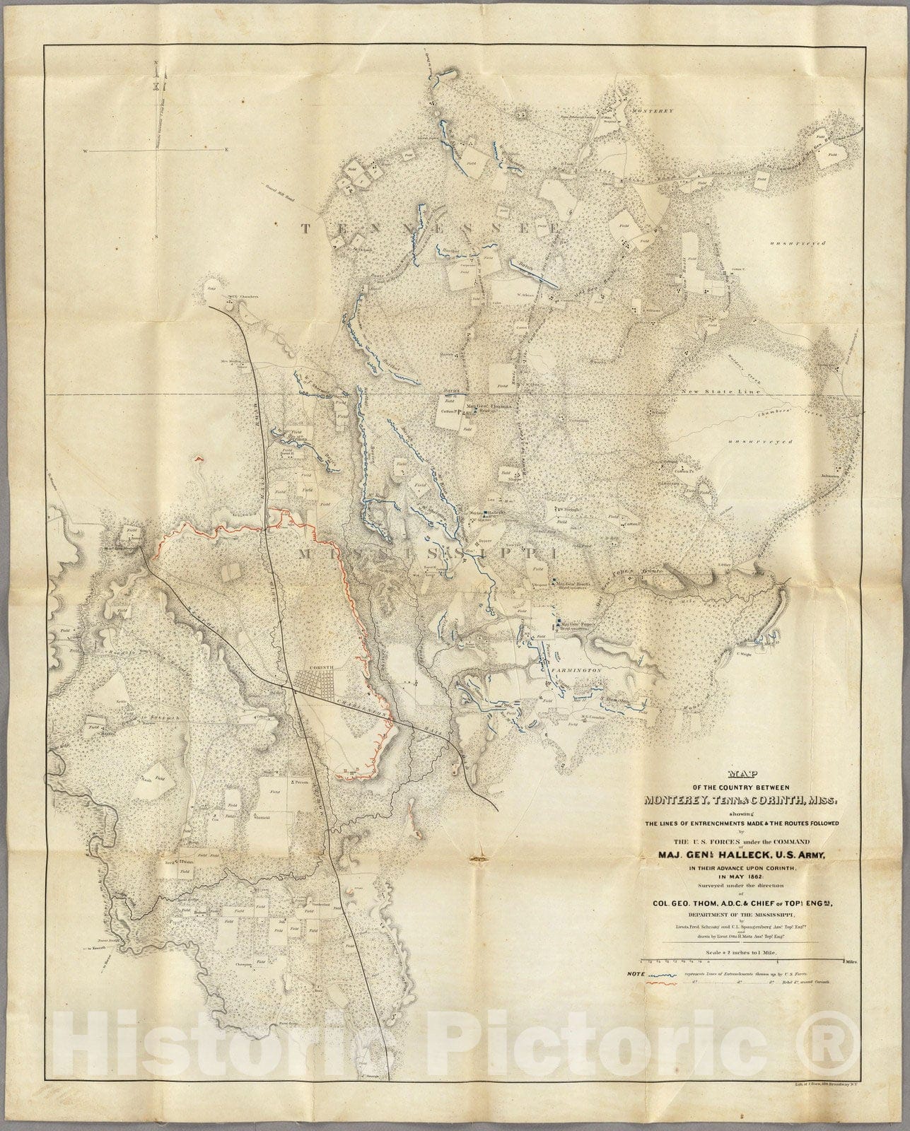 Historic Map : Map of The Country Between Monterey, Tenn. & Corinth, Miss, 1862 - Vintage Wall Art