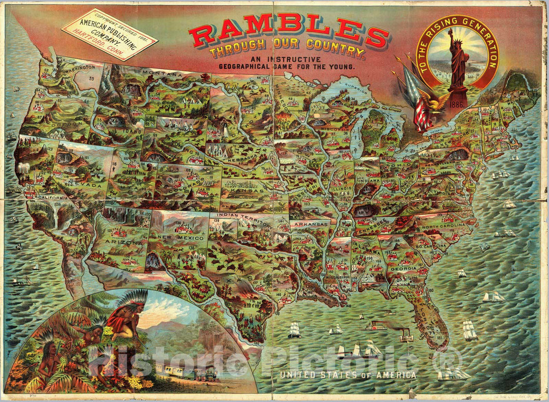 Historic Map : Game, Rambles Through Our Country. 1886 - Vintage Wall Art