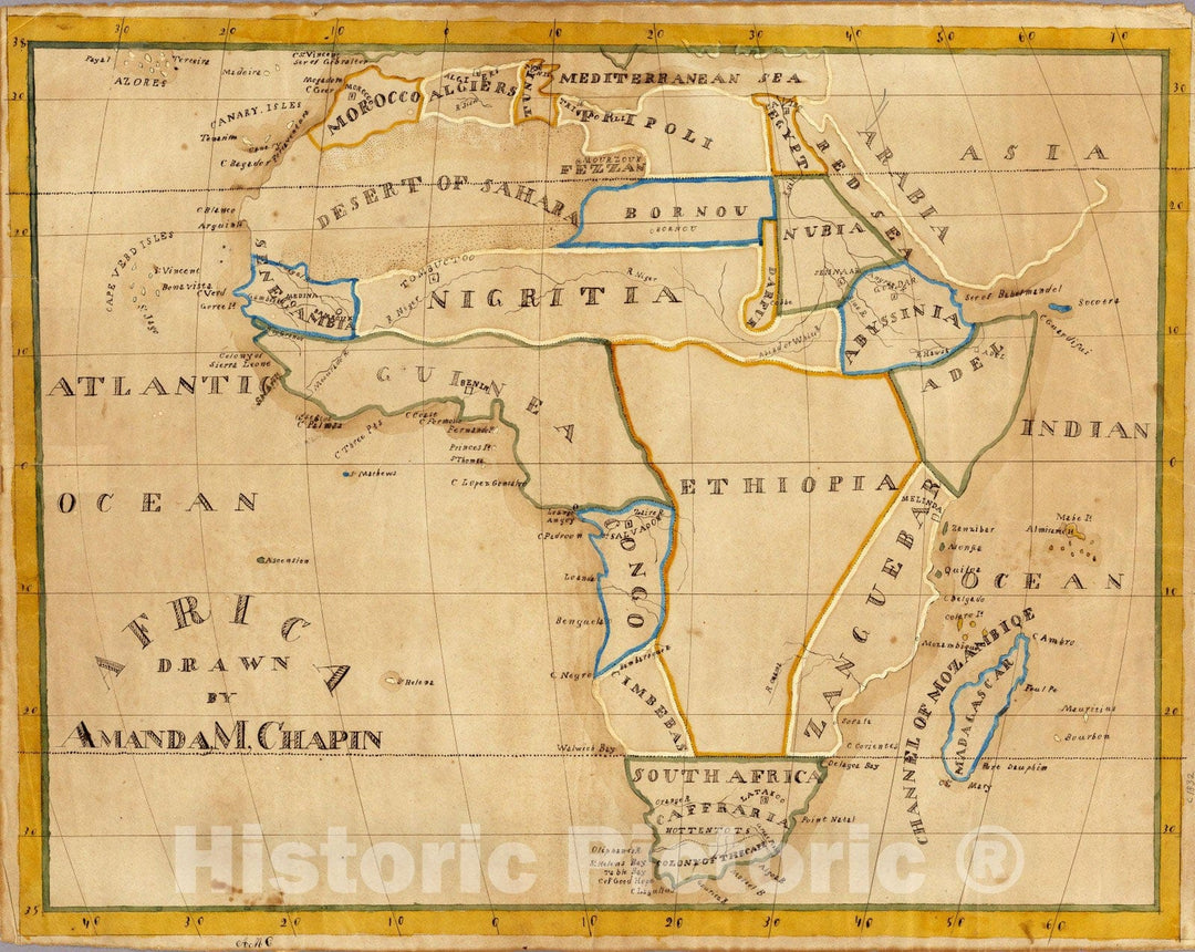 Historic Wall Map : Africa Drawn By Amanda M. Chapin. - Vintage Wall Art