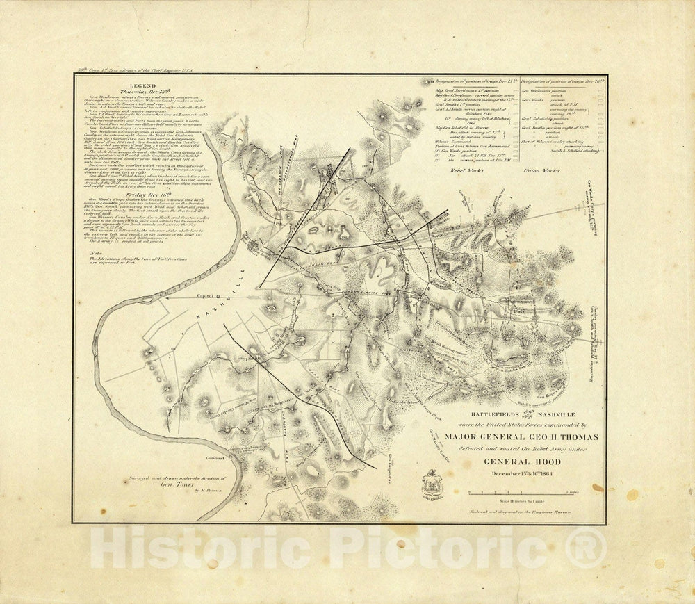 Historic Map : Battlefields In Front of Nashville. 1866 - Vintage Wall Art