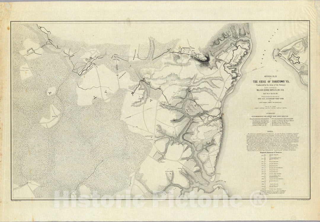 Historic Map : official Plan of The Siege of Yorktown Va. 1862 - Vintage Wall Art