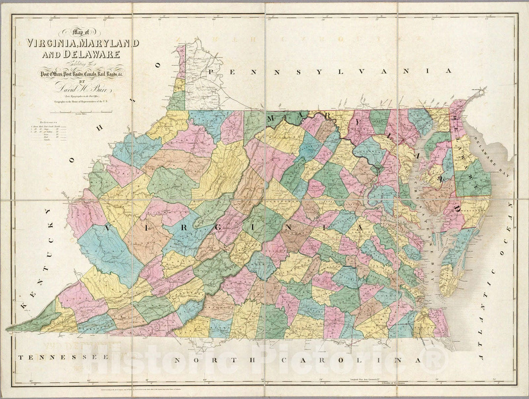 Historic Map : Map of Virginia, Maryland and Delaware, 1839 - Vintage Wall Art