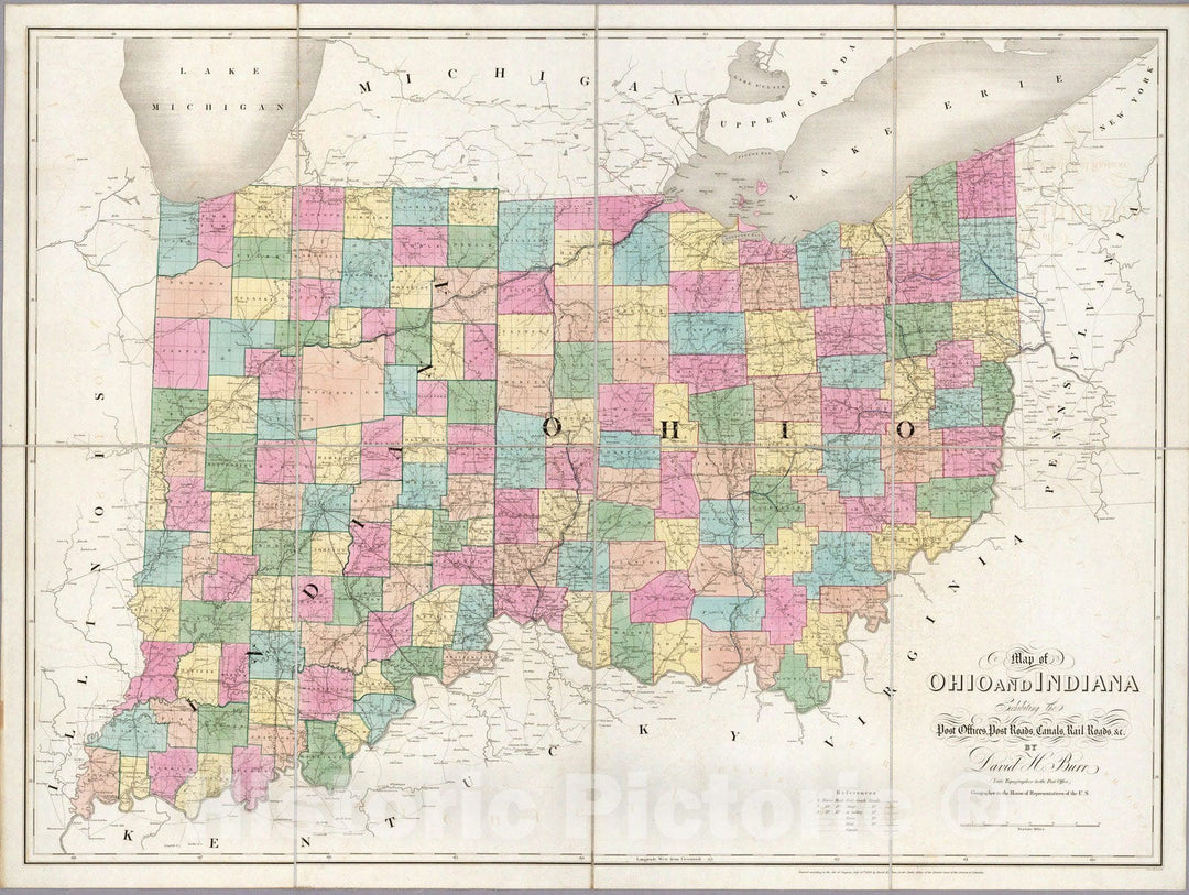 Historic Map : Map of Ohio And Indiana, 1839 - Vintage Wall Art