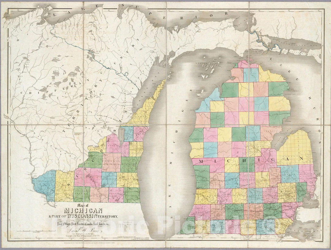 Historic Map : Map of Michigan & Part of Wisconsin Territory, 1839 - Vintage Wall Art