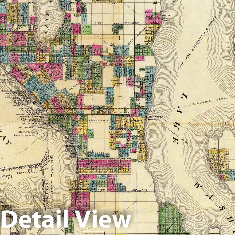 Historic Map : Anderson's New Guide Map of The City of Seattle And Environs, Washington. 1890 - Vintage Wall Art