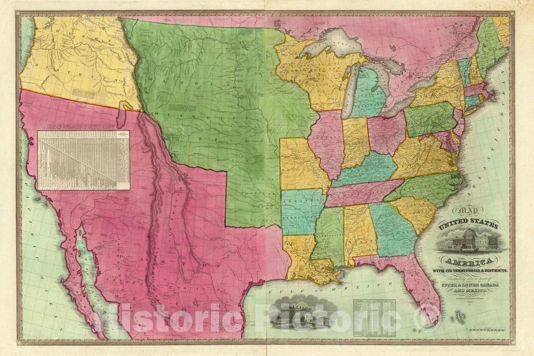 Historic Map : Map of the United States of America, 1835 - Vintage Wall Art