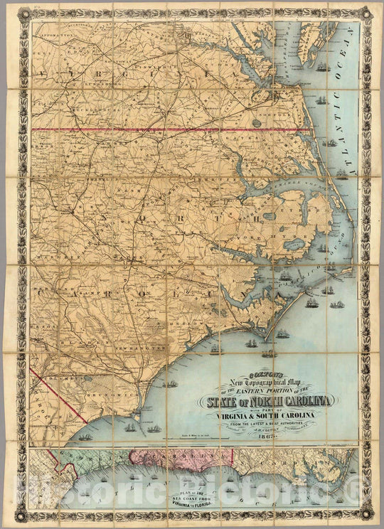 Historic Map : Case Map, North Carolina With Part of Virginia & South Carolina. 1863 - Vintage Wall Art