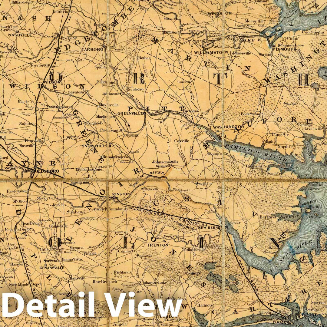 Historic Map : Case Map, North Carolina With Part of Virginia & South Carolina. 1863 - Vintage Wall Art