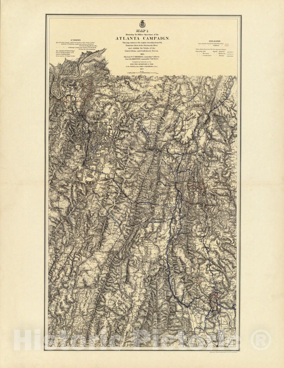 Historic Map : Military Operations of the Atlanta Campaign. 1875 - Vintage Wall Art