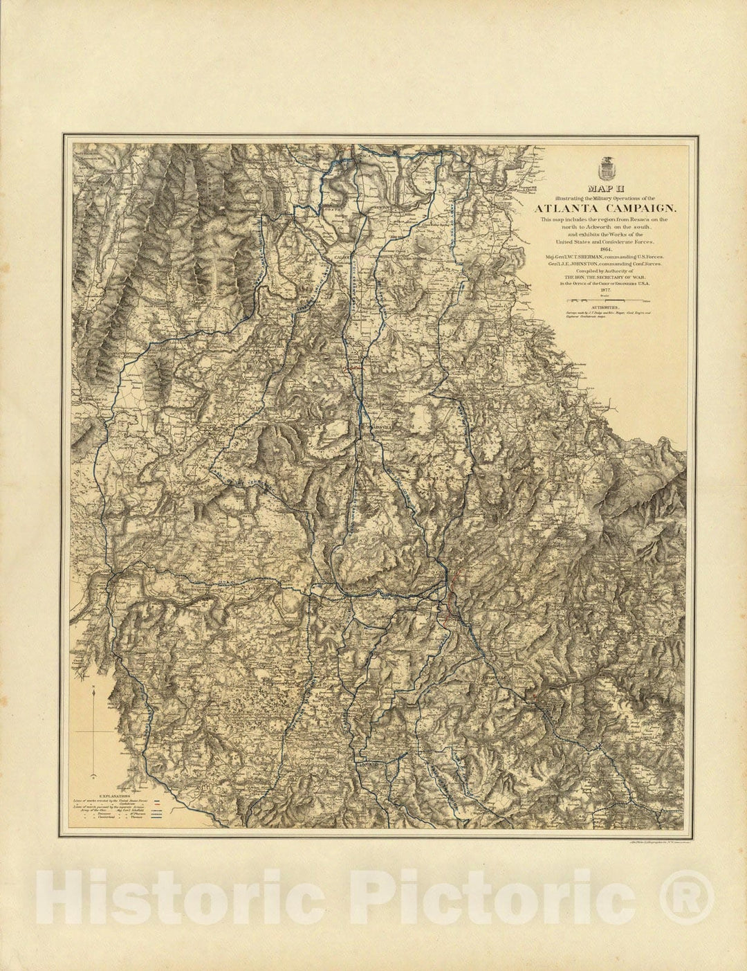 Historic Map : Military Operations of the Atlanta Campaign. 1877 - Vintage Wall Art