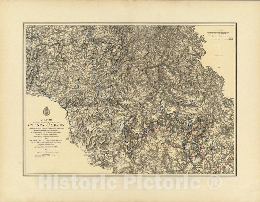 Historic Map : Military Operations of the Atlanta Campaign. 1876 - Vintage Wall Art