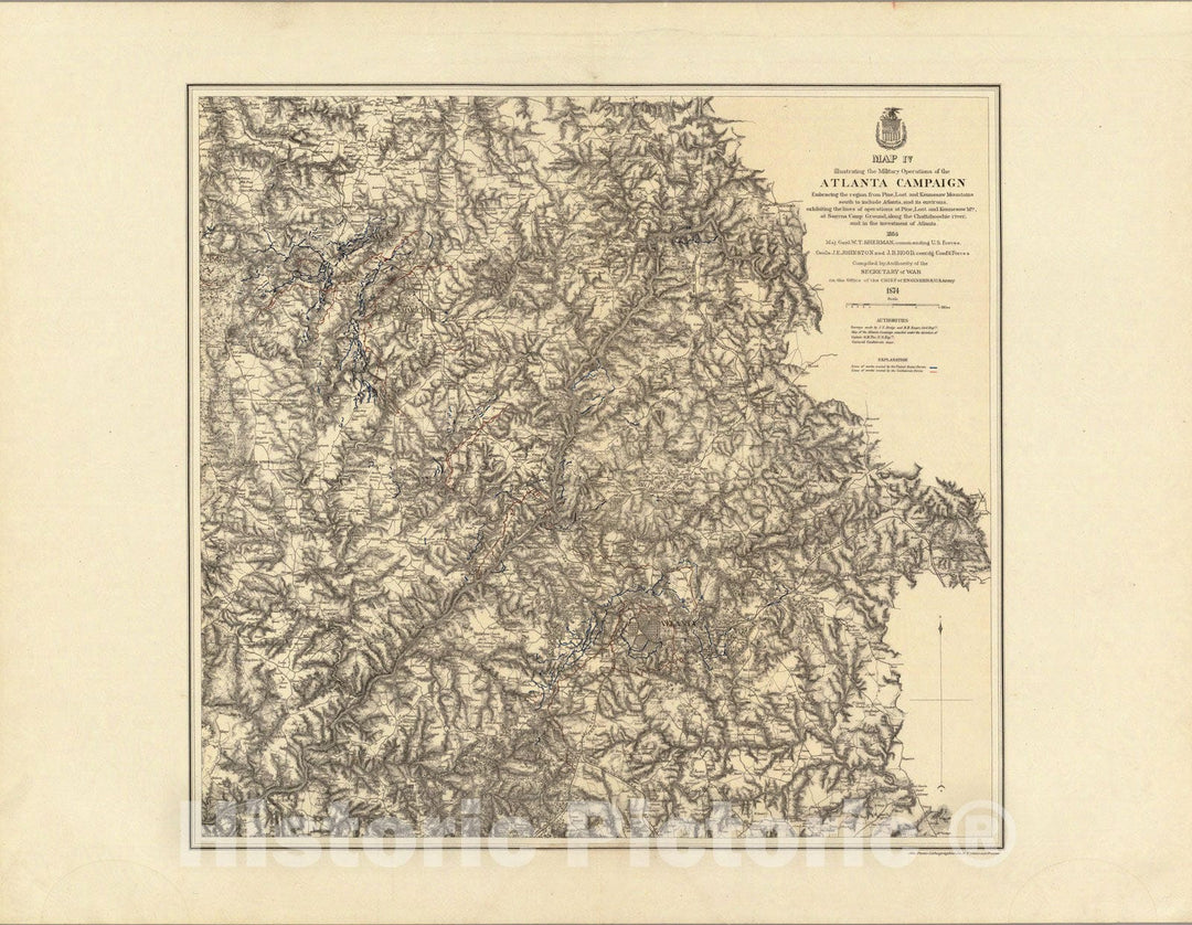 Historic Map : Military Operations of the Atlanta Campaign. 1874 - Vintage Wall Art