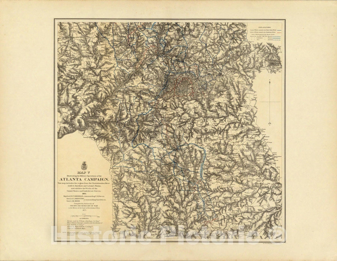 Historic Map : Map V illustrating the Military Operations of the Atlanta Campaign, 1877 - Vintage Wall Art