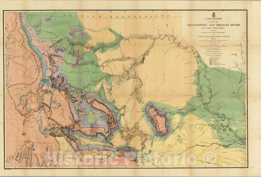 Historic Map - Map of The Yellowstone And Missouri Rivers, 1869, - Vintage Wall Art