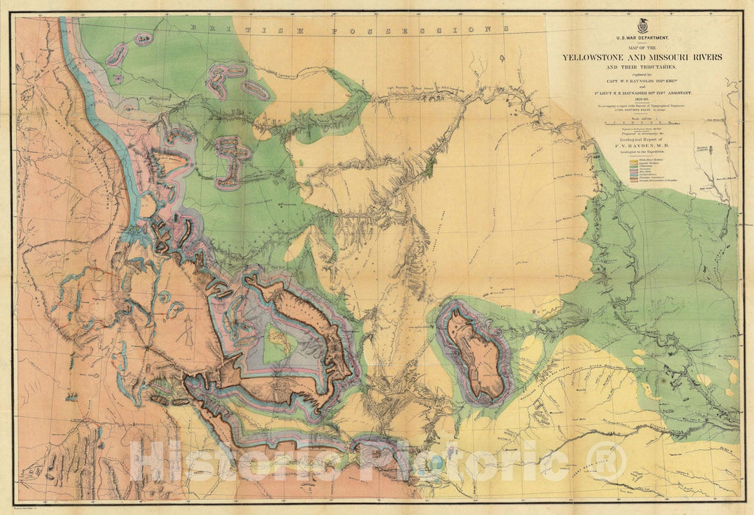 Historic Map - Map of The Yellowstone And Missouri Rivers, 1869, - Vintage Wall Art