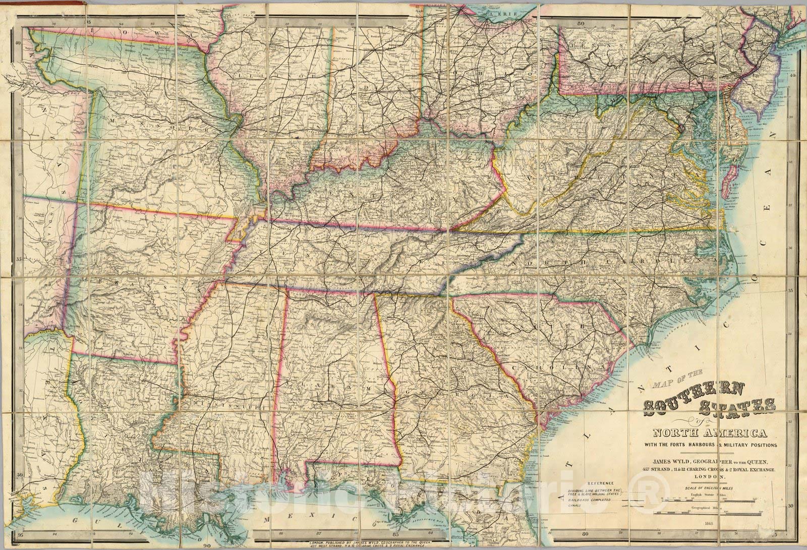 Historic Map : Map of The Southern States of North America, 1865 - Vintage Wall Art