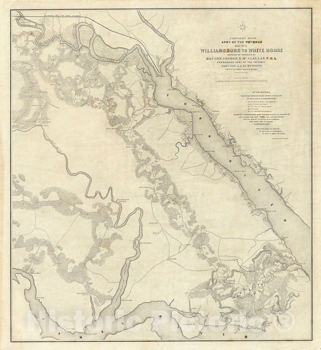 Historic Map : Campaign Map, Army of The Potomac. Map No. 2 Williamsburg To White House. 1862 - Vintage Wall Art