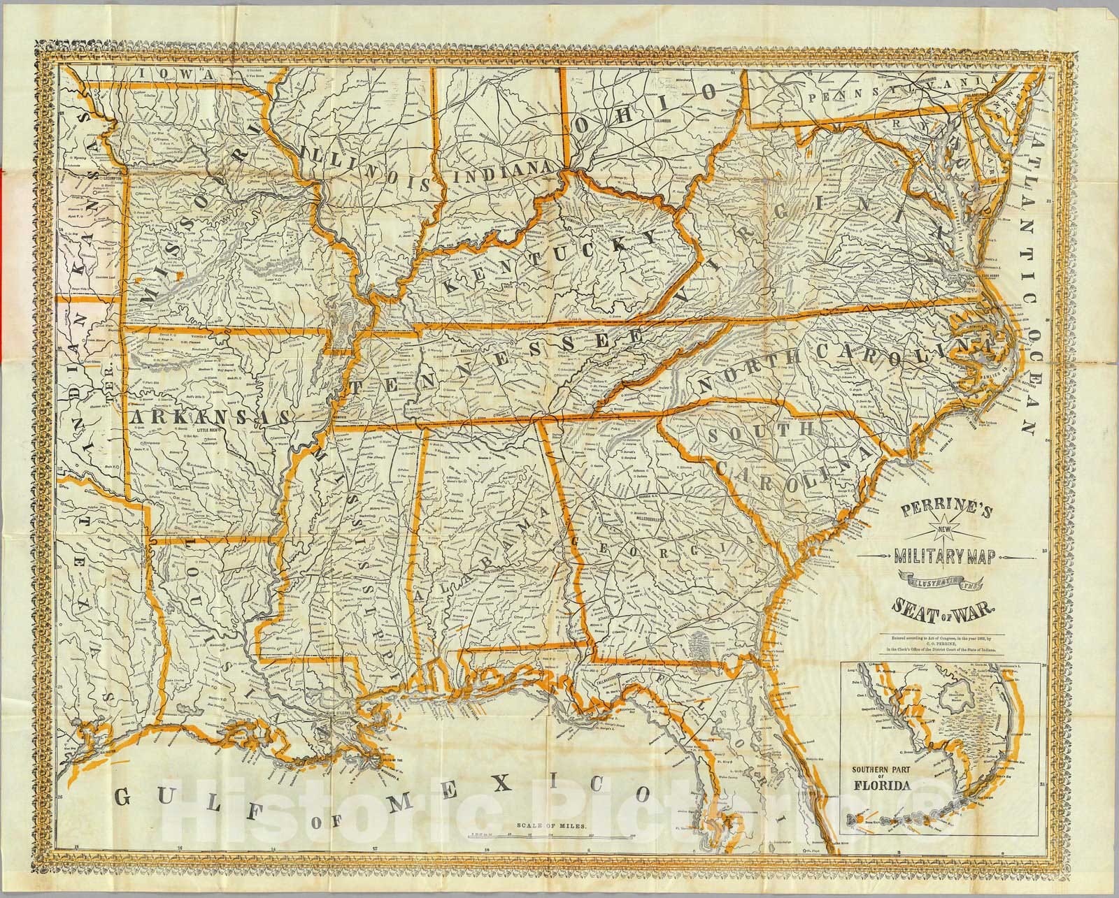 Historic Map : Perrine's New Military Map Illustrating The Seat of War, 1862 - Vintage Wall Art