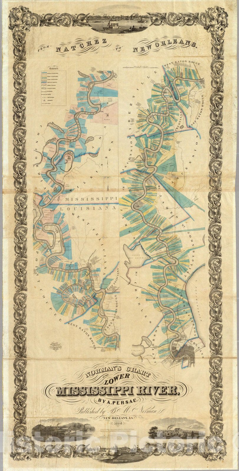 Historic Map : Pocket Map, Chart of The Lower Mississippi River. 1858 - Vintage Wall Art