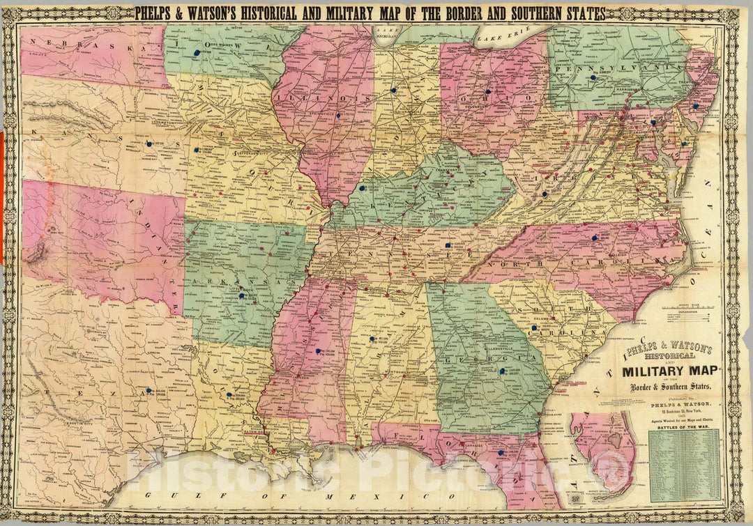 Historic Map : Historical And Military Map of The Border & Southern States, 1863 - Vintage Wall Art