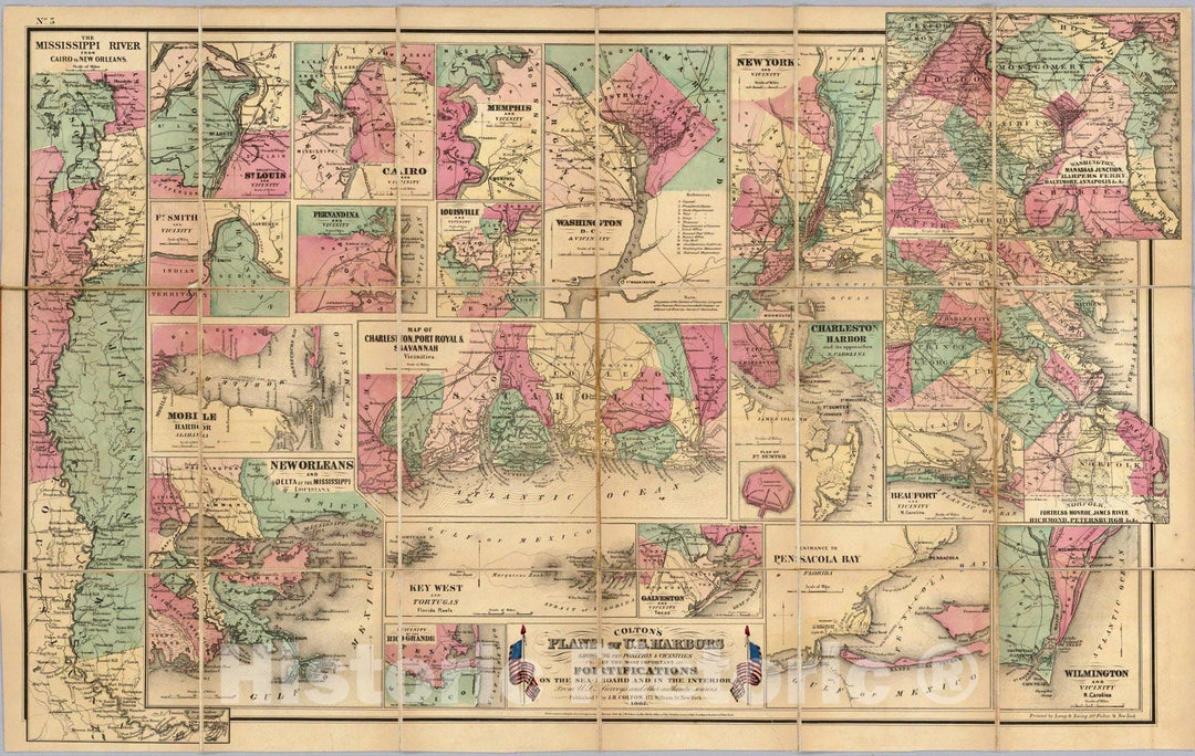 Historic Map : Case Map, Colton's Plans of U.S. Harbors. 1862 - Vintage Wall Art