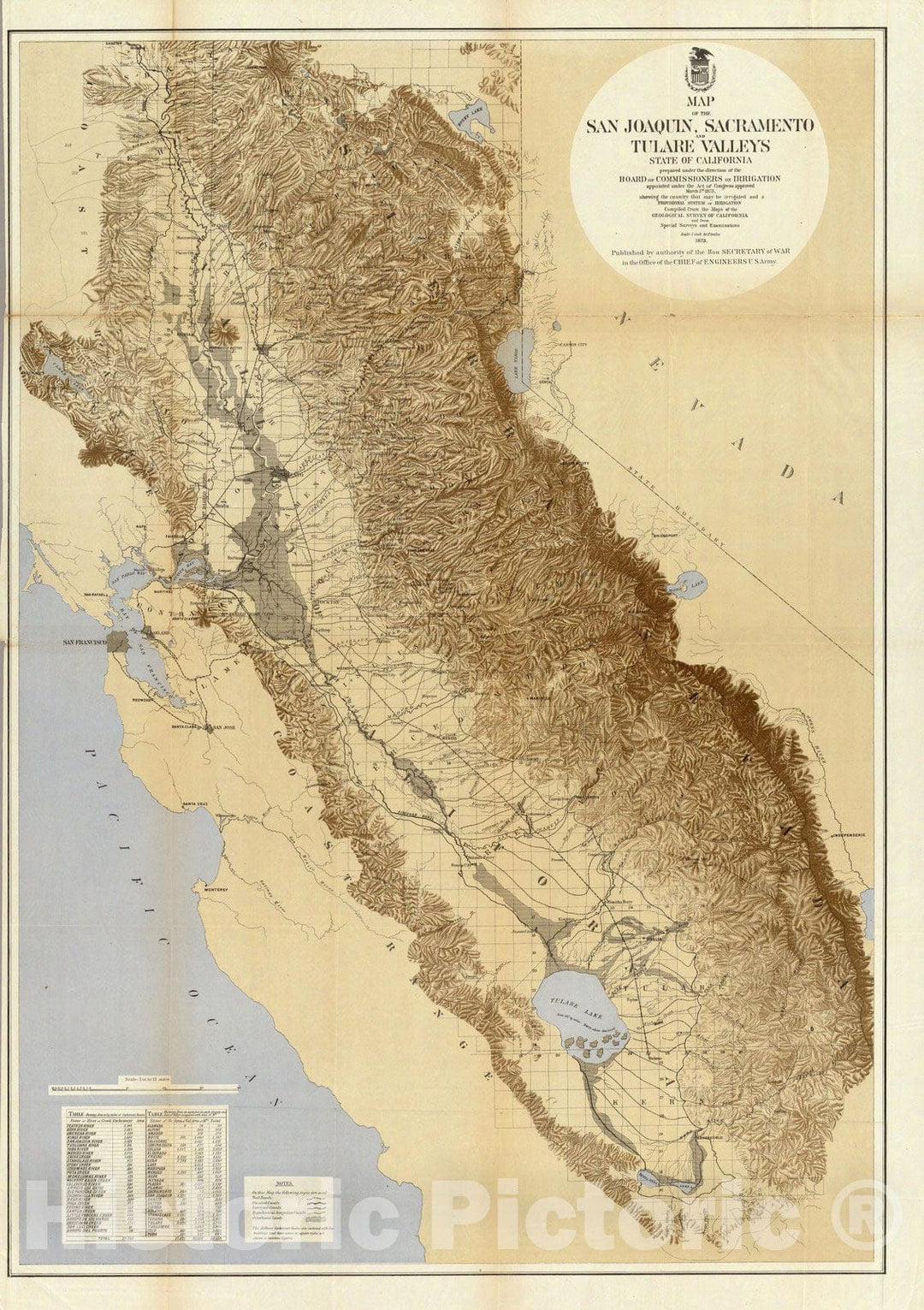 Historic Map : Map of The San Joaquin, Sacramento And Tulare Valleys, 1873 - Vintage Wall Art