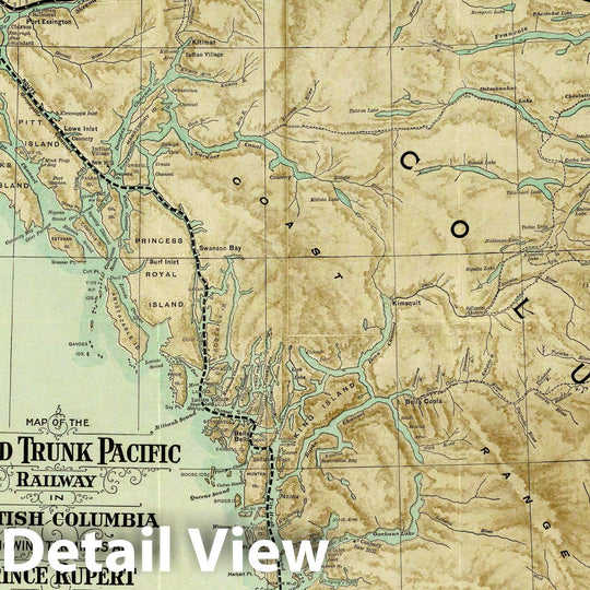 Historic Map : Map of The Grand Trunk Pacific Railway In British Columbia, 1910 - Vintage Wall Art