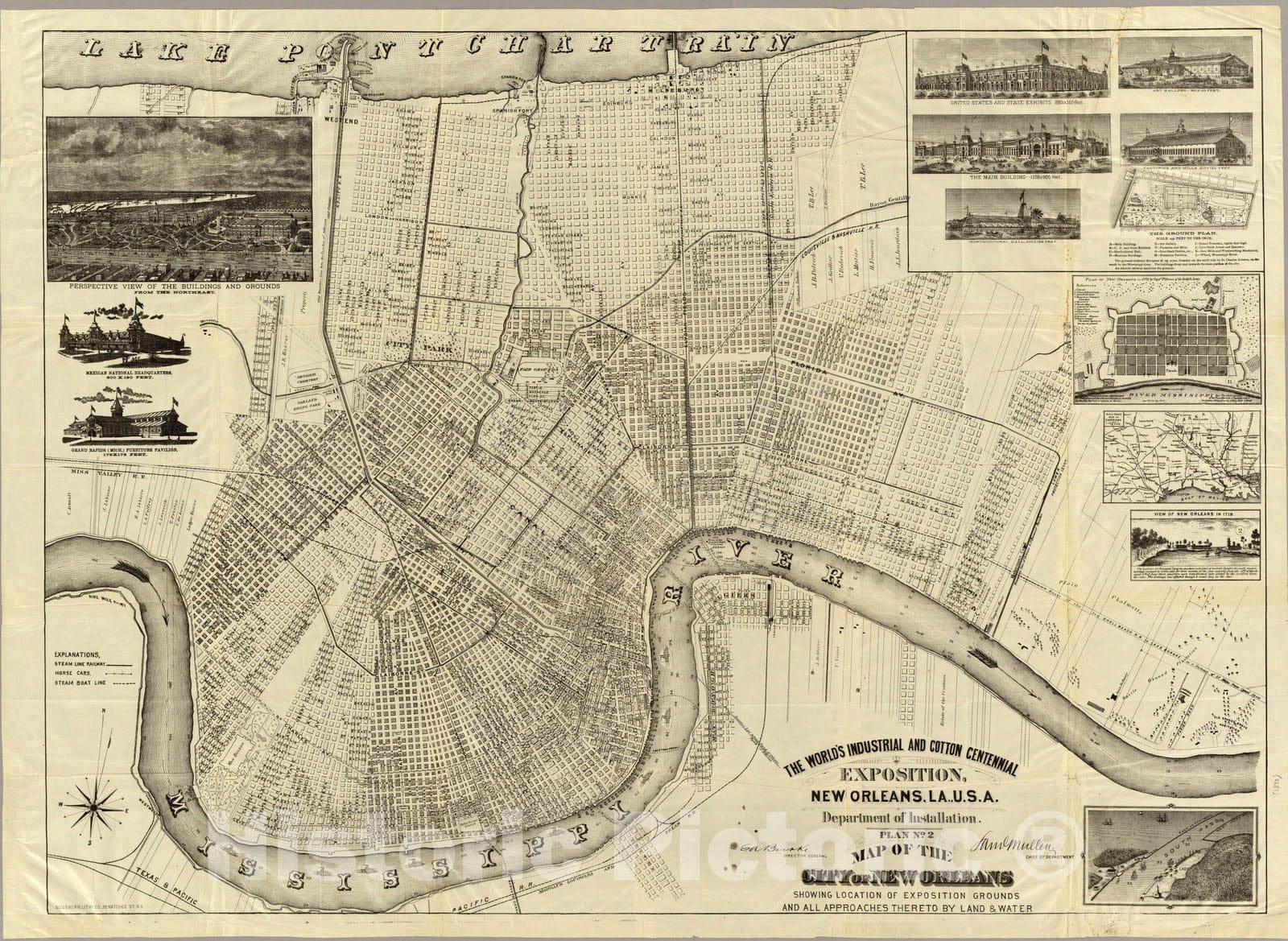 Historic Map - World's Industrial and Cotton Centennial Exposition, New Orleans, La. Plan No. 2 of the City of New Orleans, 1885 - Vintage Wall Art