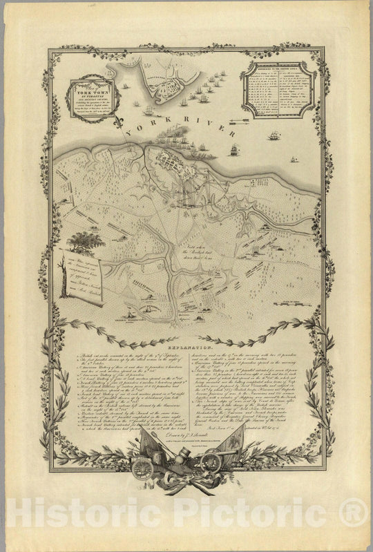 Historic Map : Plan of York Town In Virginia And Adjacent Country. 1825 - Vintage Wall Art