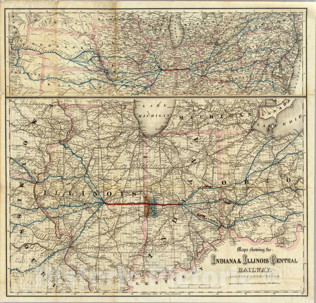 Historic Wall Map : Maps showing the Indiana & Illinois Central Railway, 1872 - Vintage Wall Art