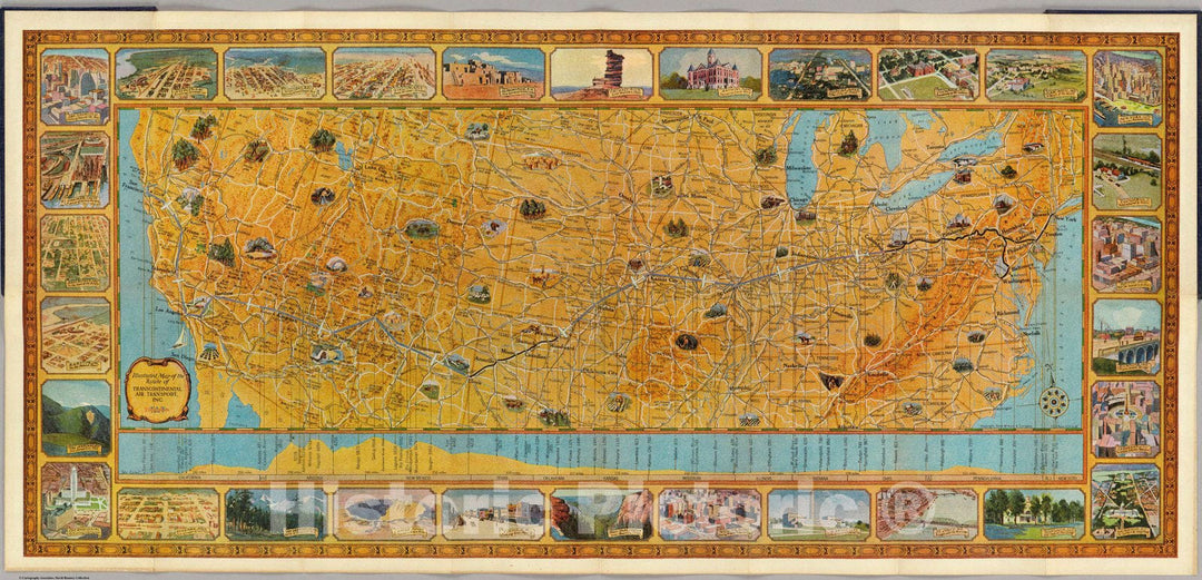 Historic Map - Illustrated Map of the Route of Transcontinental Air Transport, Inc, 1929 - Vintage Wall Art