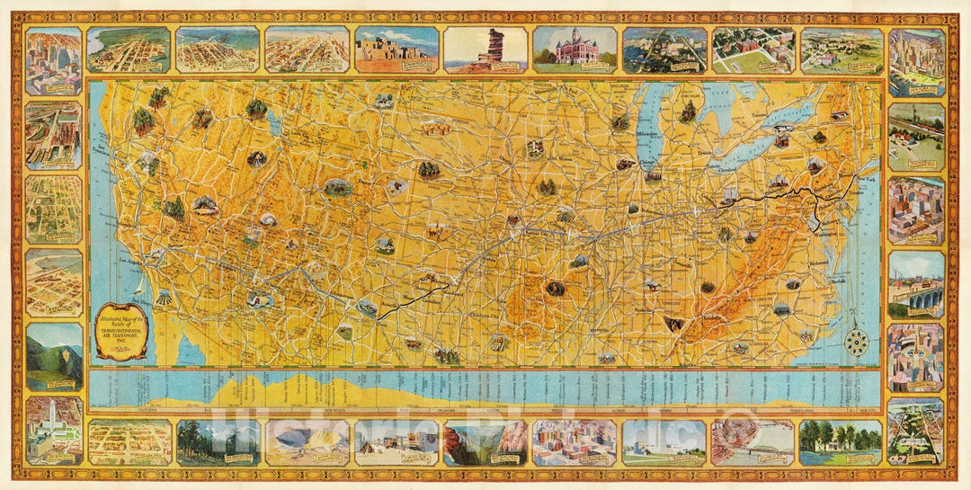 Historic Map - Illustrated Map of the Route of Transcontinental Air Transport, Inc, 1929 - Vintage Wall Art