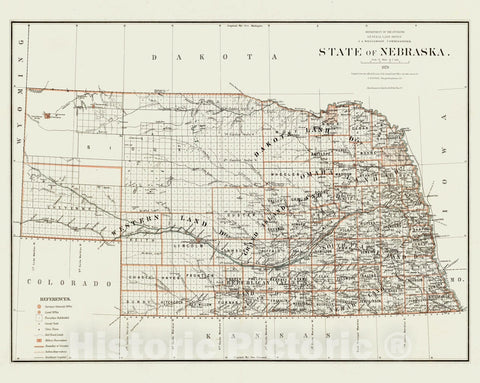 Historic Map - Department of The Interior General Land office Map - State of Nebraska. 1879 - Vintage Wall Art