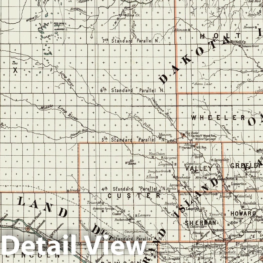 Historic Map - Department of The Interior General Land office Map - State of Nebraska. 1879 - Vintage Wall Art