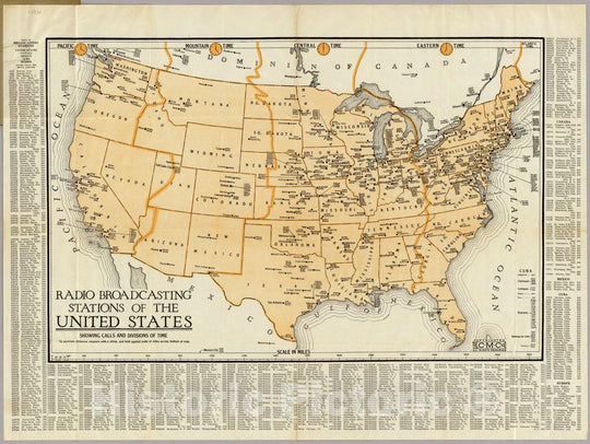 Historic Map : Pocket Map, Radio Broadcasting Stations of The United States. 1930 - Vintage Wall Art