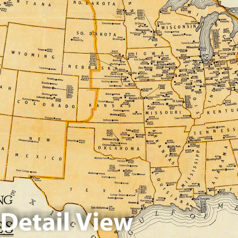 Historic Map : Pocket Map, Radio Broadcasting Stations of The United States. 1930 - Vintage Wall Art