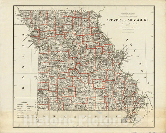 Historic Map : Department of The Interior General Land office Map - State of Missouri. 1878 - Vintage Wall Art