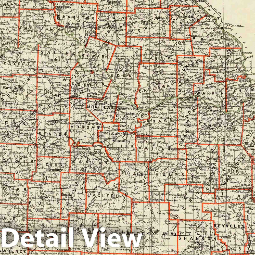 Historic Map : Department of The Interior General Land office Map - State of Missouri. 1878 - Vintage Wall Art