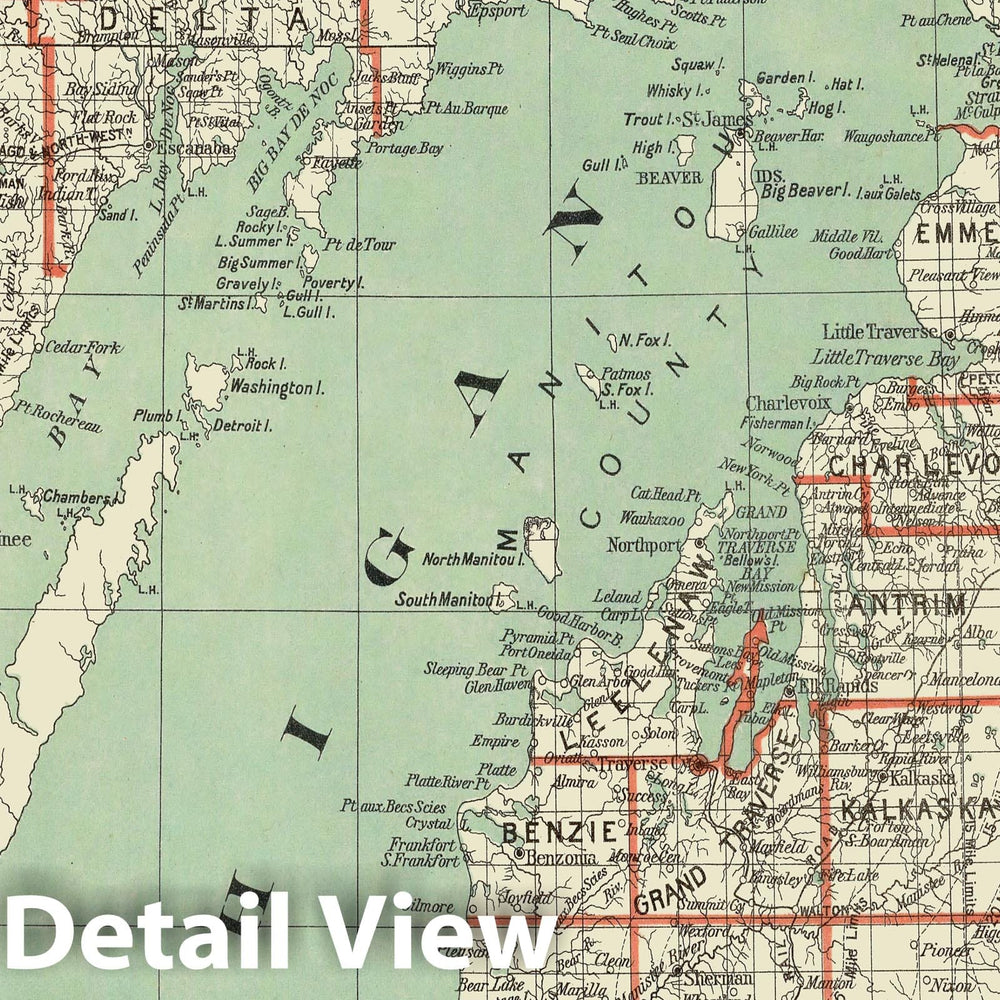 Historic Map - Department of The Interior General Land office Map - State of Michigan. 1878 - Vintage Wall Art