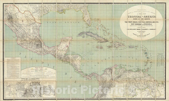 Historic Map : Colombia; Venezuela, Latin America, Central America; West Indies Case Map, H. Kiepert's Karte des nordlichen Tropischen America. 1858 , Vintage Wall Art