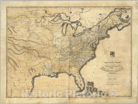 Historic Map : A new and correct map of the United States Upper & Lower Canada, 1819 - Vintage Wall Art