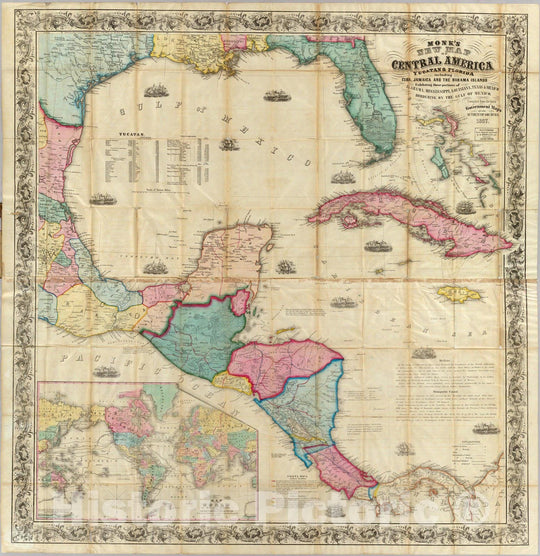 Historic Map : Monk's new map of Central America, Cuba, Florida &c, 1857 - Vintage Wall Art