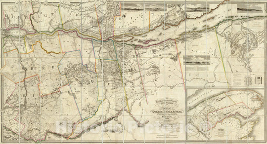 Historic Map : This topographical map of the Districts of Quebec, Three Rivers, St. Francis and Gaspe, Lower Canada, 1831 - Vintage Wall Art